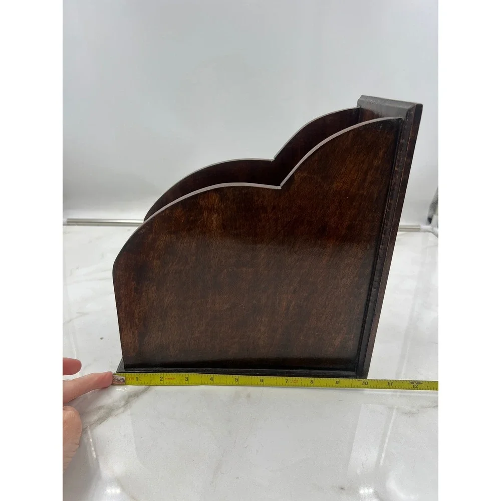 World Market Carved Mango Wood Magazine Holder Dark Brown Floral Office Storage